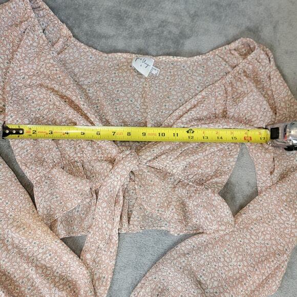 Polly Floral Crop Top 6 Sheer Puff Sleeve Tie Front Romanticcore - Picture 4 of 8